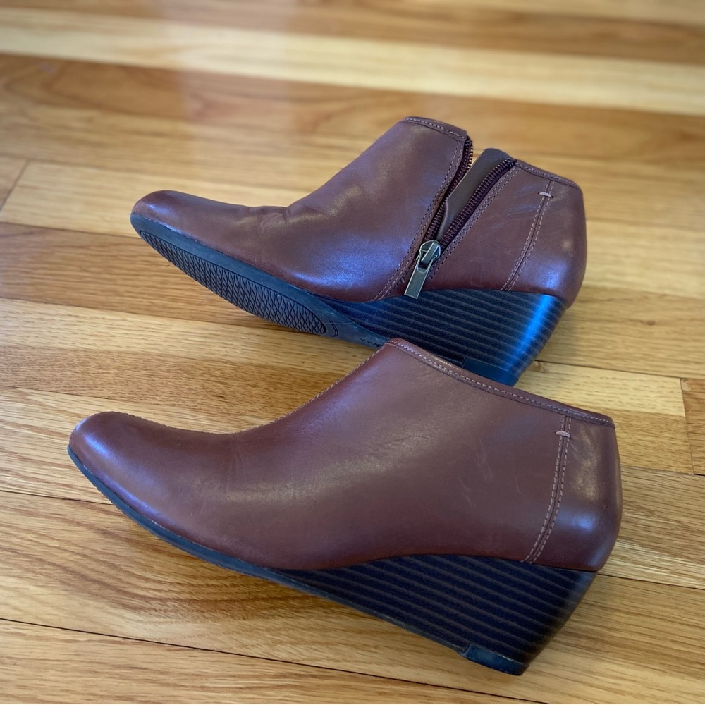 Clark Brown Leather Wedge Ankle Boots